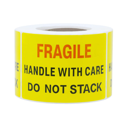 Hybsk 2x3 inch 300pcs Fragile Stickers for Shipping Moving Handle with Care Do Not Stack Yellow Warning Labels
