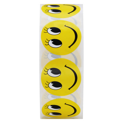 Hybsk 1" Round Yellow Happy Face with Eyelash Happy Stickers Circle Teacher Labels 1,000 Total per Roll