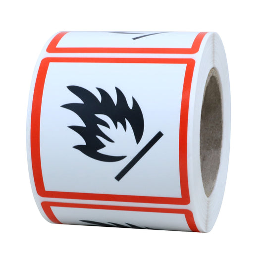 Hybsk OSHA Compliant, GHS Flame Sticker Safety Warning Sign - 2x2 inch Total 300 On a Roll