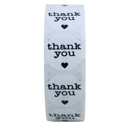 Hybsk 1 Inch Round Thank You Stickers with Black Heart 1,000 Adhesive Labels Per Roll (Black Heart)