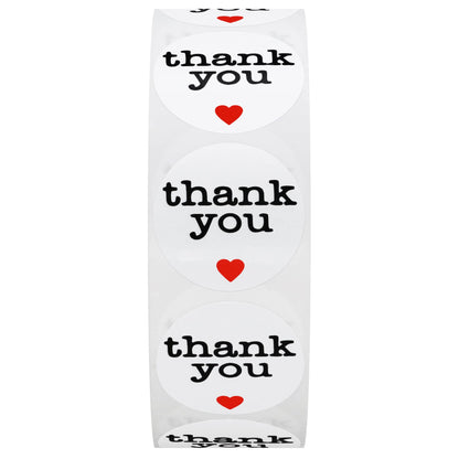 Hybsk Thank You Stickers with Red Heart 1 Inch Round 1,000 Adhesive Labels Per Roll (red Heart)