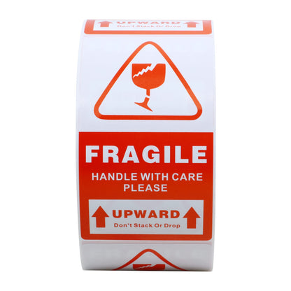 Hybsk 2x3.5 inch Fragile Handle with Care Upward Stickers Adhesive Label 200 Per Roll