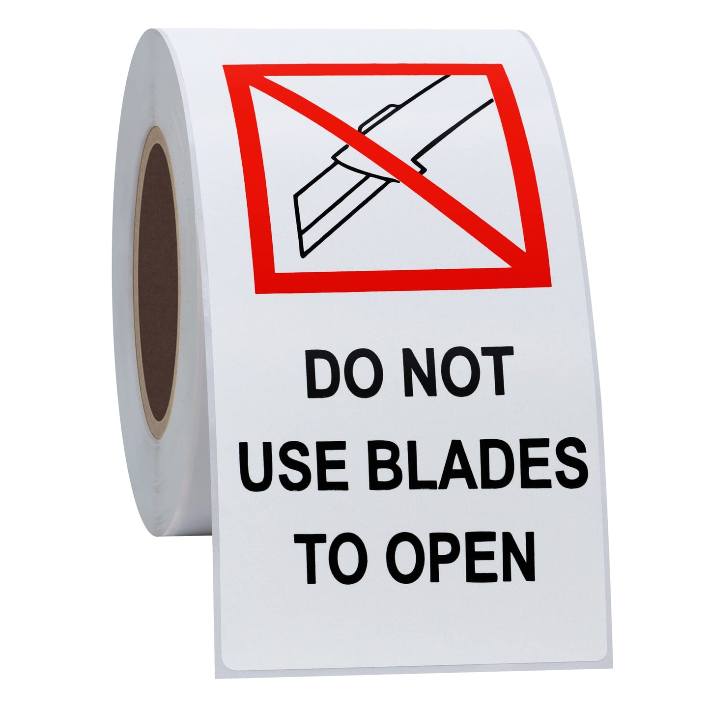 Hybsk 2x4 Inch Red and Black "Do Not Use Blades to Open" Warning Labels Stickers Total 200 Labels Per Roll