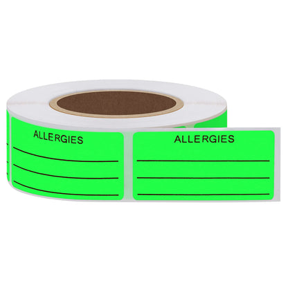 Hybsk Allergies Sticker Fluorescent Red Allergy Stickers/1"x2" Write on Label Total 500 Per Roll