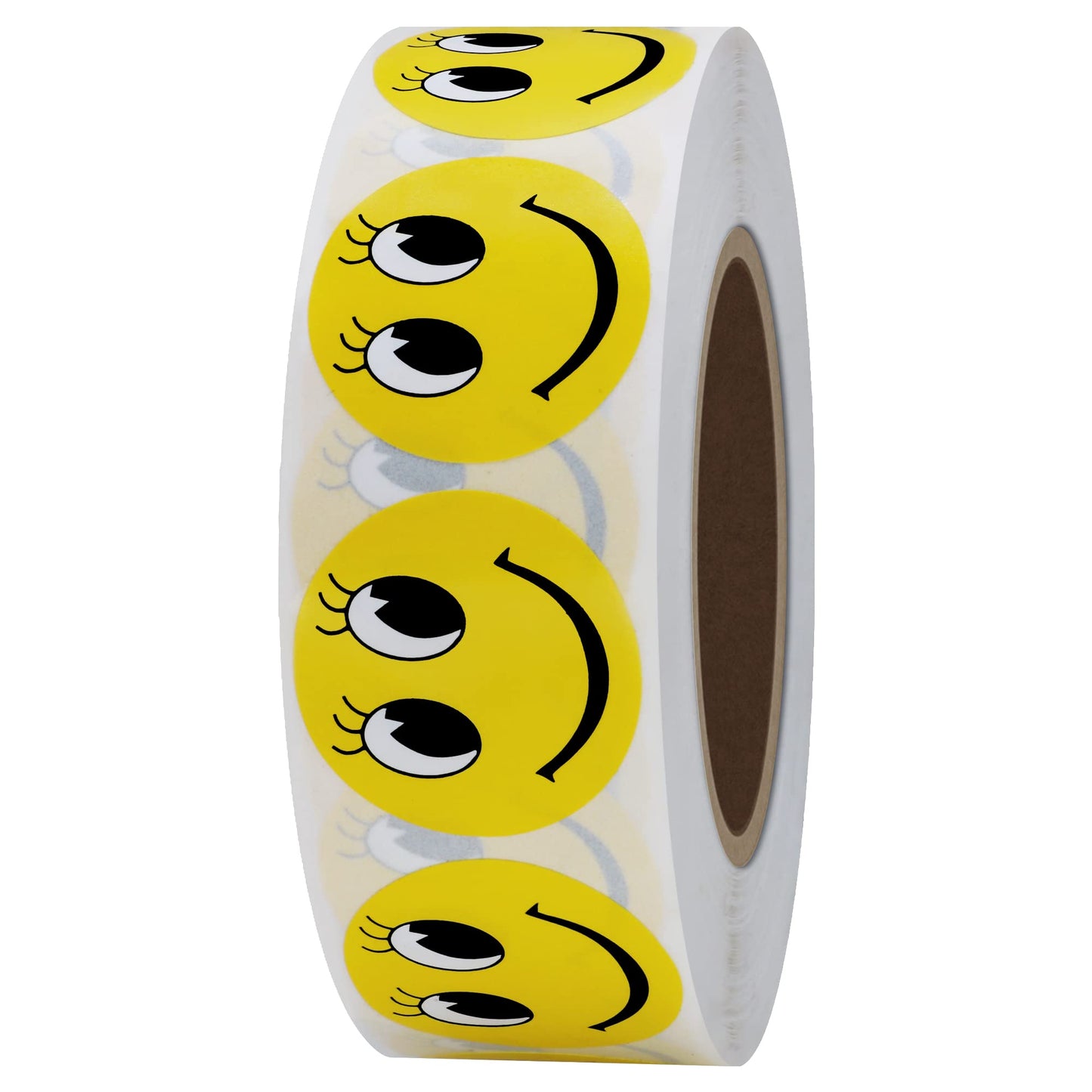Hybsk 1" Round Yellow Happy Face with Eyelash Happy Stickers Circle Teacher Labels 1,000 Total per Roll