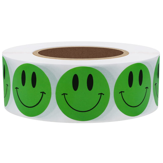 Hybsk Green Smiley Face Happy Stickers 1 inch Round Circle Teacher Labels 1,000 Total Per Roll (Green)