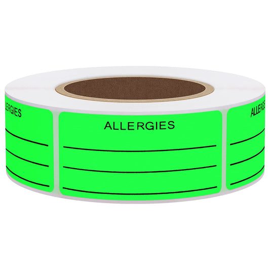 Hybsk Allergies Sticker Fluorescent Red Allergy Stickers/1"x2" Write on Label Total 500 Per Roll