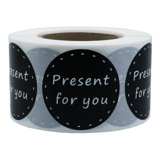 Hybsk 1.5 inch White Letter Present for You in Black with Dotted Line Stickers Total 500 Labels per Roll