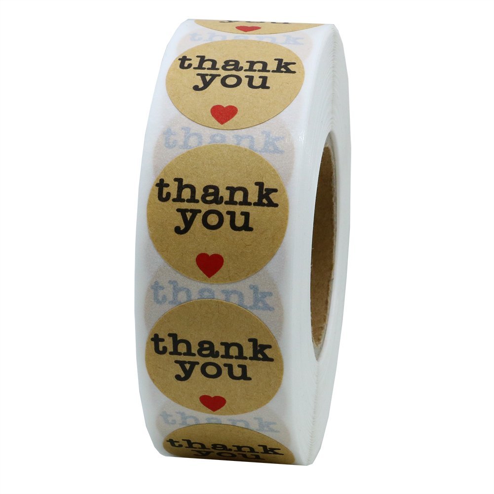 Hybsk Thank You Stickers with Black Heart 1 Inch Round 1,000 Adhesive Labels Per Roll (Kraft(red Heart))