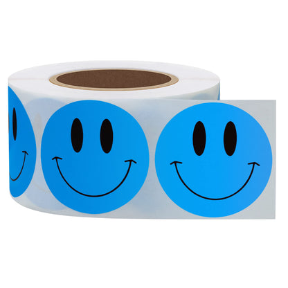 Hybsk Yellow Smiley Face Happy Stickers 1.5" Round Circle Teacher Labels 500 Total Per Roll
