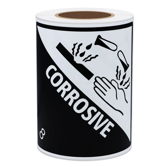 Hybsk Hazard Class 8 D.O.T. Corrosive Labels 4x4 Inch Square 100 Adhesive Labels