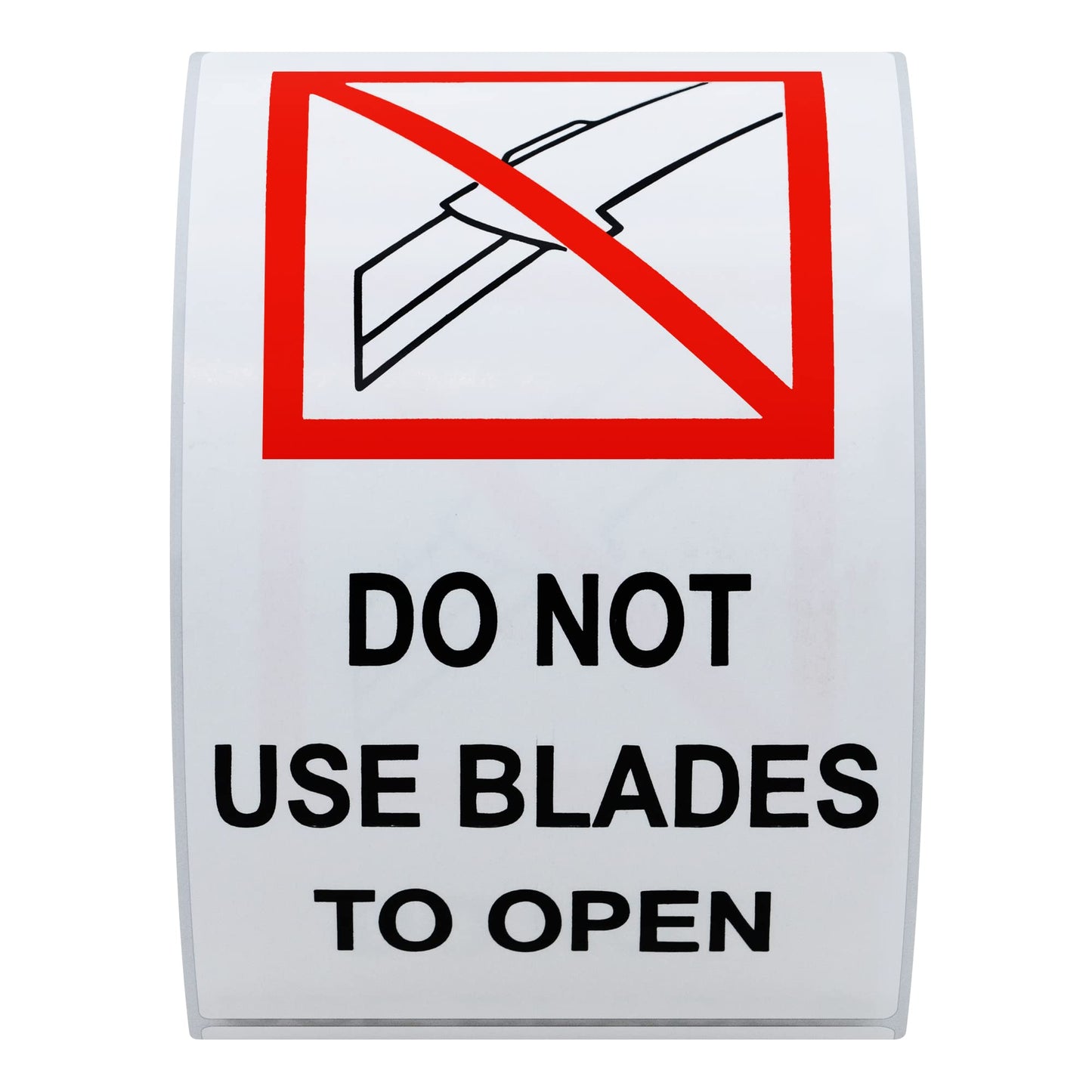 Hybsk 2x4 Inch Red and Black "Do Not Use Blades to Open" Warning Labels Stickers Total 200 Labels Per Roll