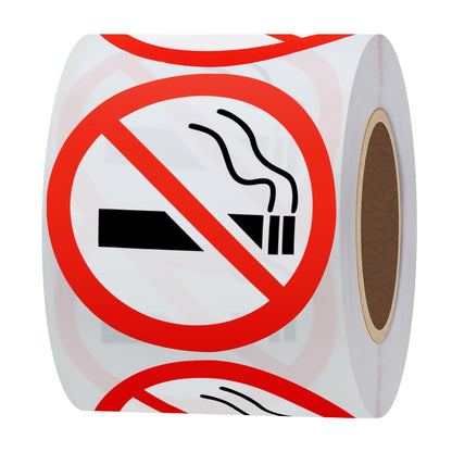 HYBSK No Smoking Logo Warning Stickers 1.5" Round 500 Total Per Roll