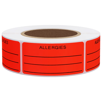 Hybsk Allergies Sticker Fluorescent Red Allergy Stickers/1"x2" Write on Label Total 500 Per Roll