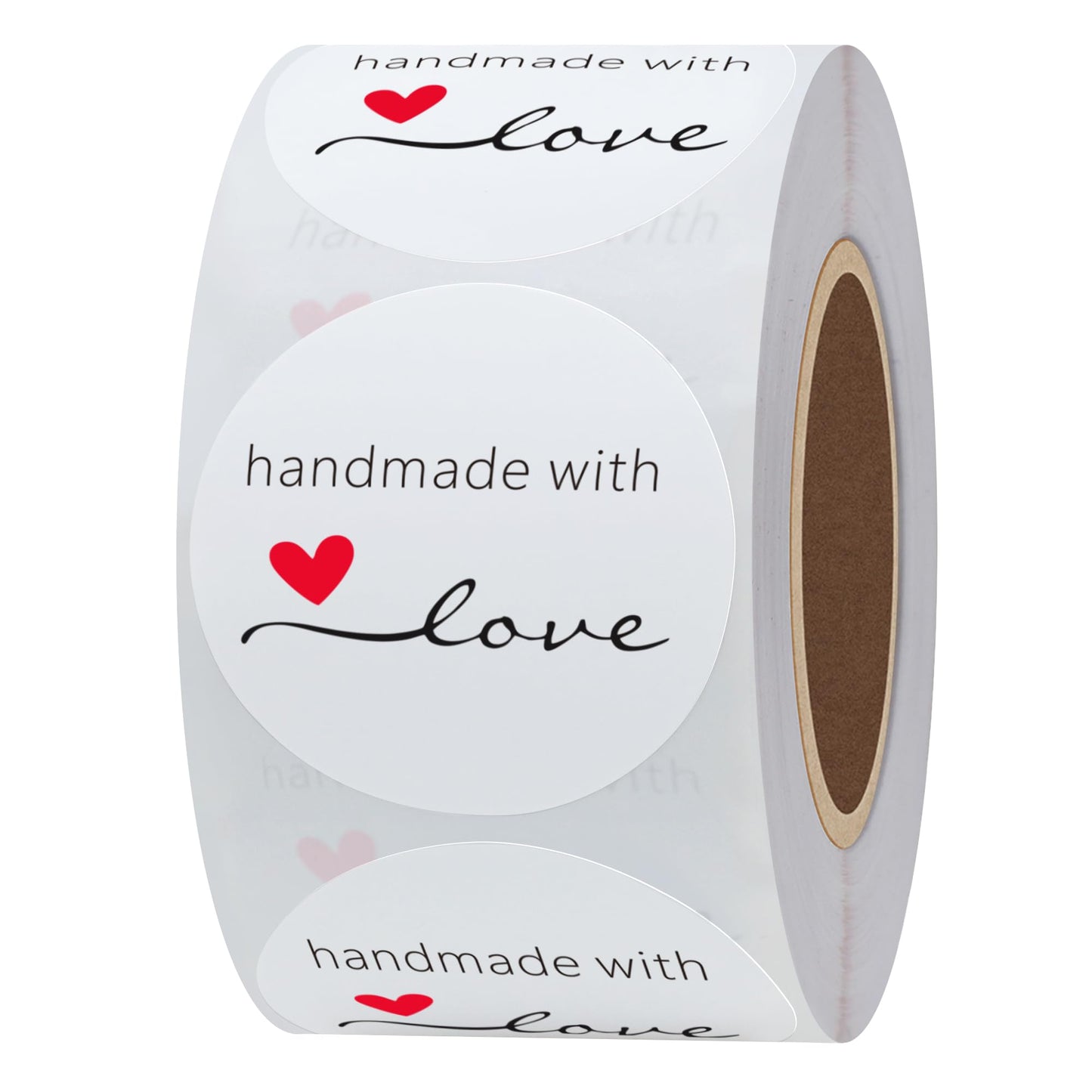 Hybsk Kraft Handmade with Love Stickers 1.5" Inch Round Total 500 Adhesive Labels Per Roll