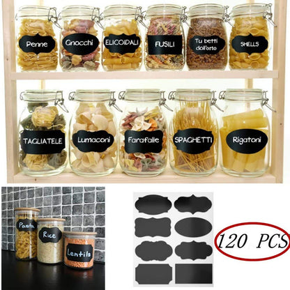 Hybsk Chalkboard Labels,Fashionclubs Reusable Blackboard Stickers for The Kitchen, Pantry, Mason Jars, Wine Glasses Total 120 Pcs