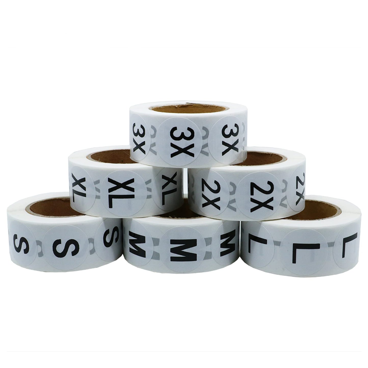 HYBSK Clothing Size Stickers White Round Labels for Retail Apparel S M L XL 2X 3X Total 6 Rolls