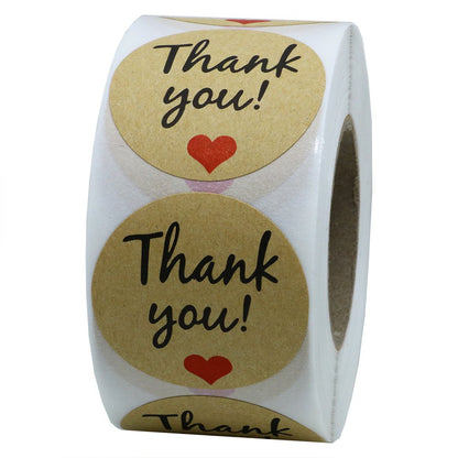 Hybsk 1.5" Round Brown Kraft Paper Thank You Stickers with Heart Adhesive Labels