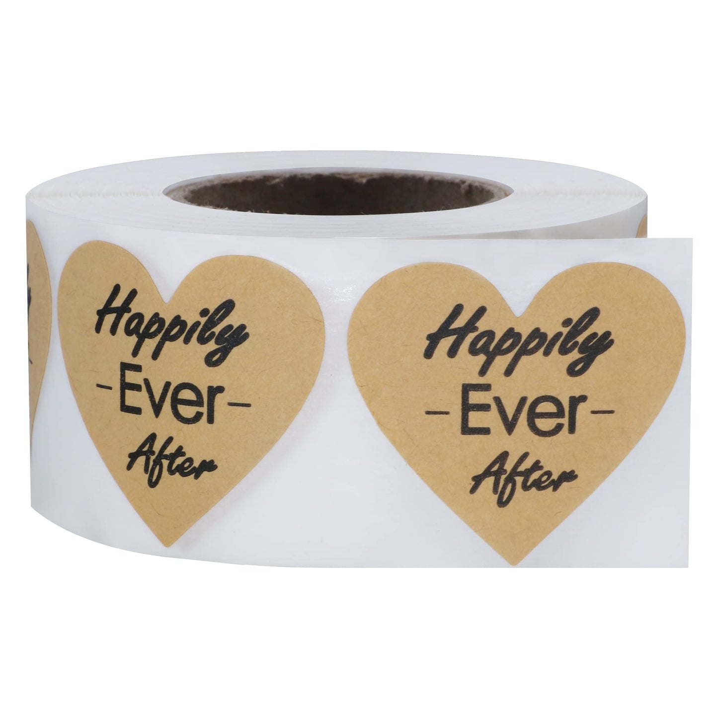 Hybsk Heart Happily Ever After Stickers Kraft 1.5 InchTotal 500 Labels Per Roll