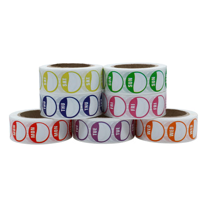 Hybsk 3/4 inch Day of Week Labels (Mon-Sun) FIFO Food Restaurant Day Dots Inventory Management Labels, 500 Labels per Roll, Total 3500 Stickers