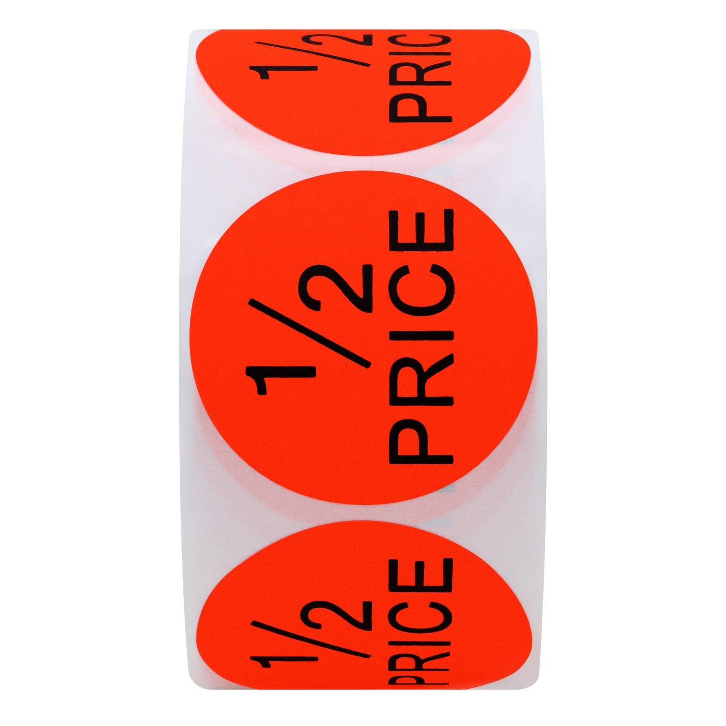 Hybsk 1.5" Round Fluorescent Bright Red Half Price Stickers Total 500 Per Roll