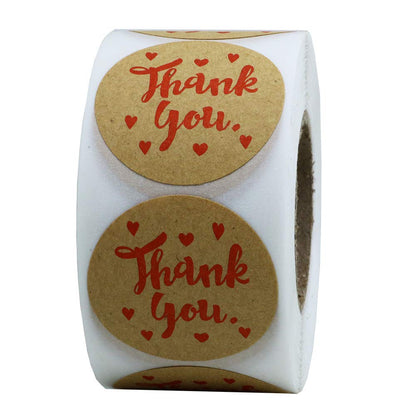 Hybsk Kraft Paper Thank You Stickers with Red Heart