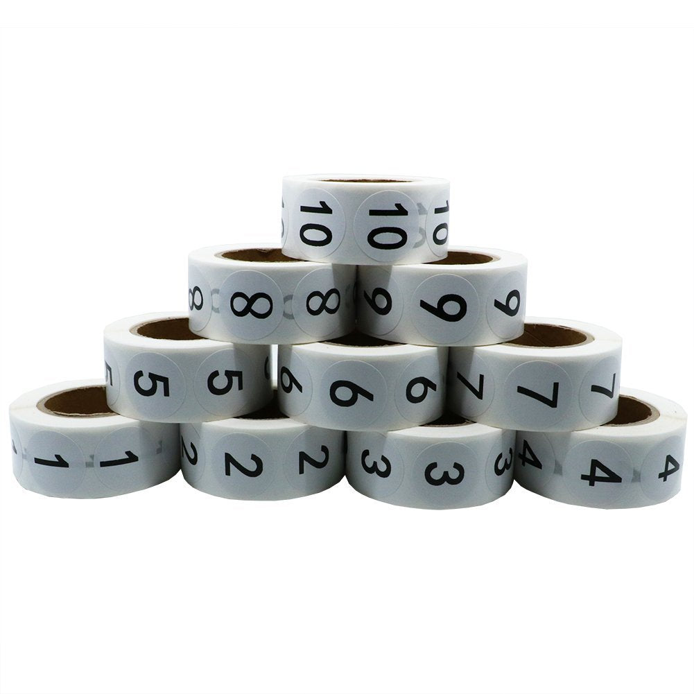 Hybsk Number Stickers 1-10 1" Inch Round Office Warehouse Organization Inventory Storage Labels - 500 per roll 5000 Total Stickers