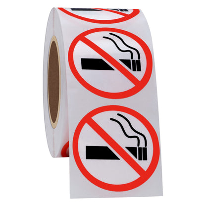 Hybsk Clear Vinyl No Smoking Logo Warning Stickers 2 inch Round 300 Total Per Roll