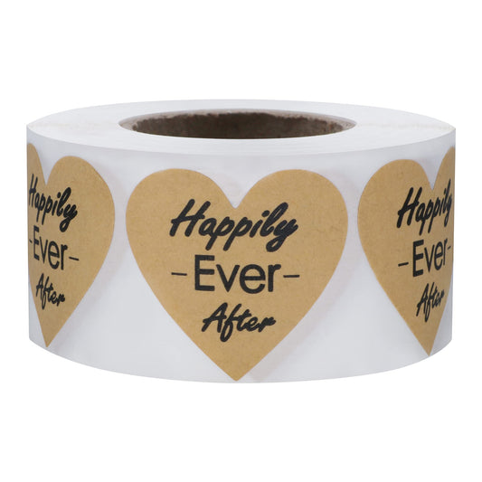 Hybsk Heart Happily Ever After Stickers Kraft 1.5 InchTotal 500 Labels Per Roll