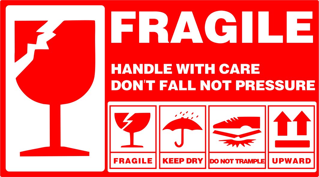 Hybsk 3.5x2 inch Handle with Care Stickers Fragile Do Not Fall Not Pressure Adhesive Label 200 Per Roll