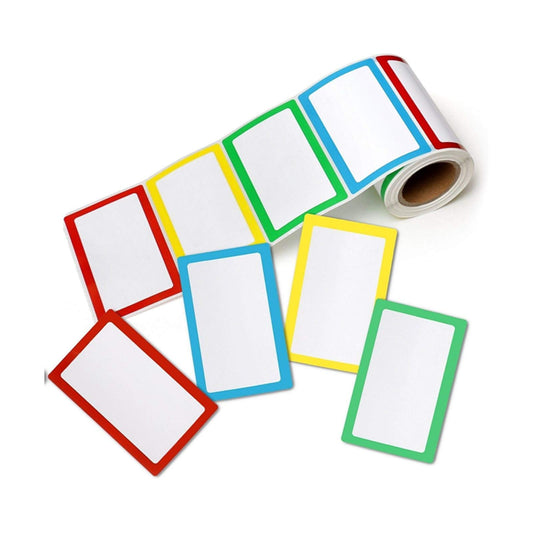 Hybsk 200 PCS Name Tag Stickers 3.35” x 2.25” Colorful Border Name Labels for School, Office, Home Can Be Used on Clothes, Storage Boxes, Packages- 4 Colors