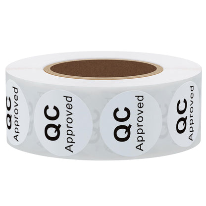 Hybsk White Circle with Black QC Approved Dot Stickers, 4/5 Inch Round, 1000 Labels on a Roll