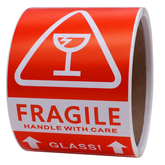 Hybsk 3x5 inch Fragile Handle with Care Glass Stickers Adhesive Label 100 Per Roll