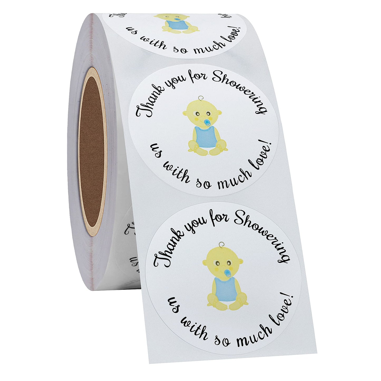 Hybsk 1.5 Inch Round Baby Shower Stickers, Thank You for Showering Us with So Much Love Blue Foot Print Total 500 Labels Per Roll