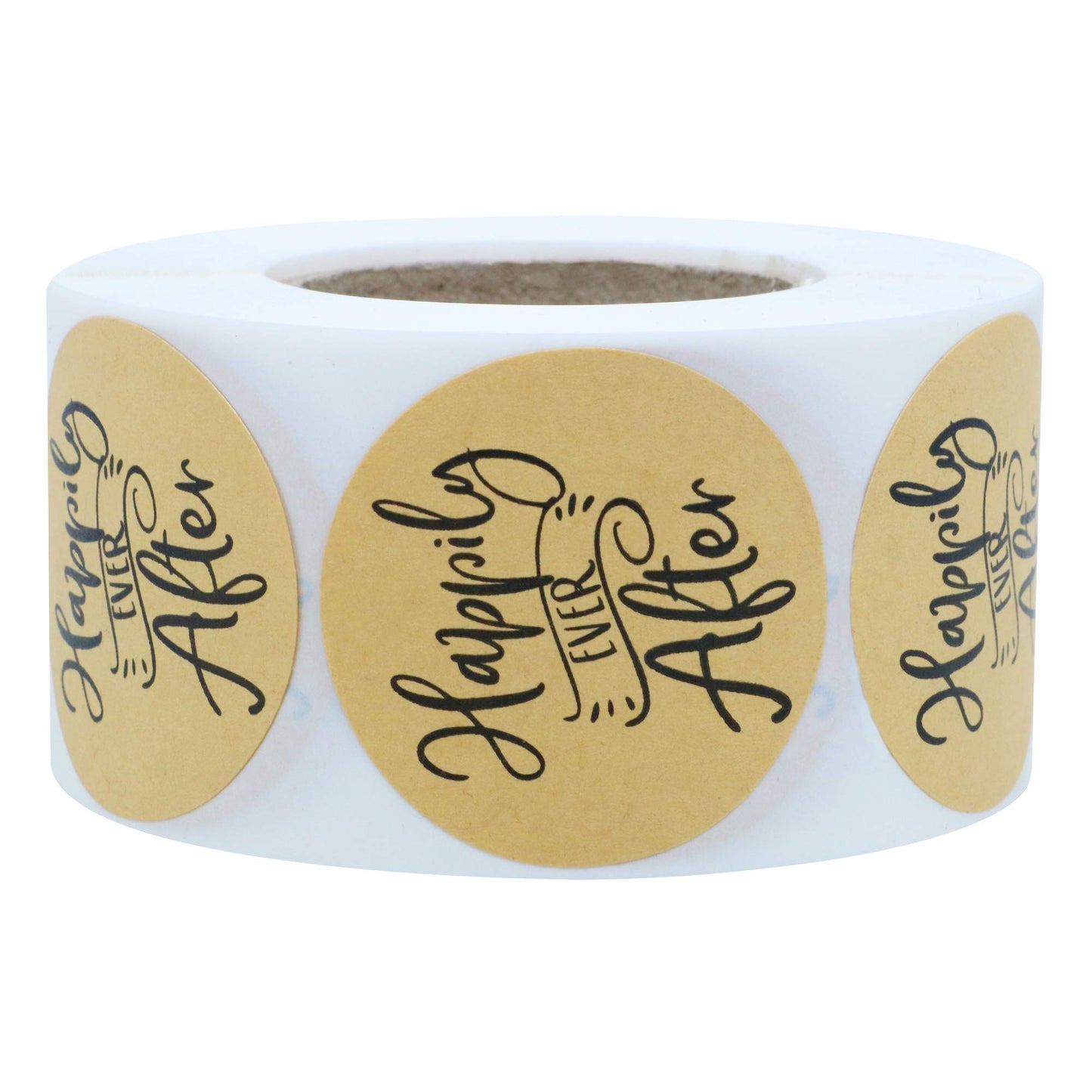 Hybsk Kraft Happily Ever After Stickers 1.5 Inch Round Total 500 Labels Per Roll