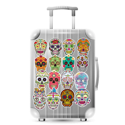 Hybsk Halloween Sugar Skull Stickers Waterproof Removable Day of The Dead Mexican Decals Dia de Los Muertos Decor Labels for Bottle Luggage Bike Skateboard PVC Decal (50 Pack)