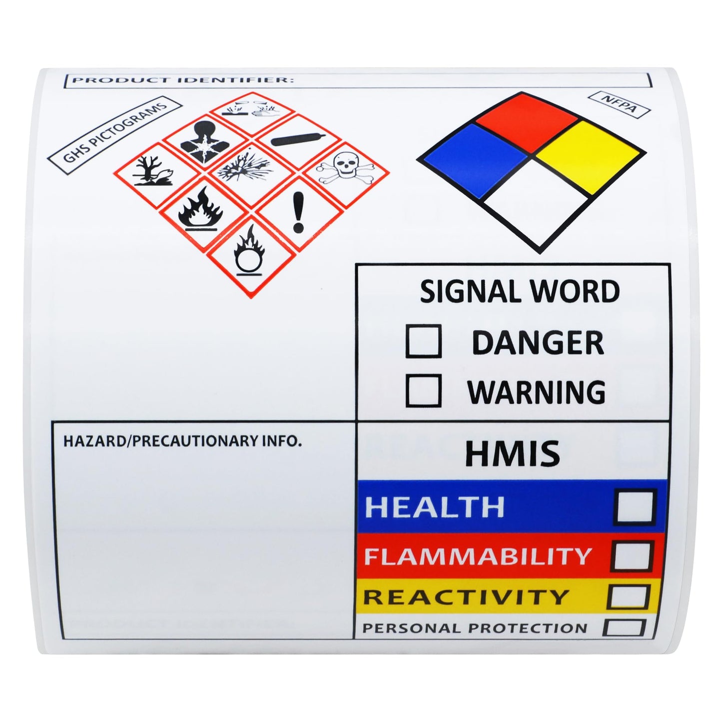 Hybsk SDS OSHA Labels for Chemical Safety Data 4 x 3 Inches | MSDS Stickers with GHS Pictograms | HMIS & Hazard Compliant Stickers 100 Labels per Roll