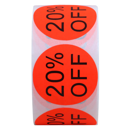 Hybsk 20% Percent Off Stickers for Retail Fluorescent Red 1.5 Inch 500 Adhesive Labels