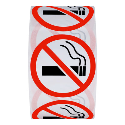 HYBSK No Smoking Logo Warning Stickers 1.5" Round 500 Total Per Roll