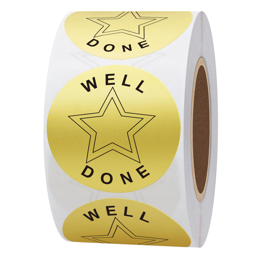 Hybsk 1.5" Gold Round Well Done Reward with Star Stickers Labels for Teachers Or Parents A Big Encouragement for Your Little Ones