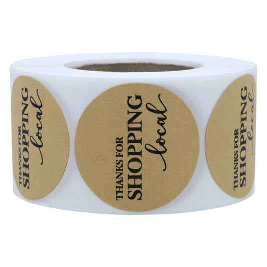 Hybsk Round Kraft Thanks for Shopping Local Stickers 1.5 inch / 500 Labels Per Roll
