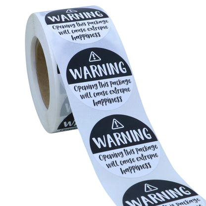 Hybsk Black and White Adorable Warning: Extreme Happiness Labels for Business Or Personal Use, 1.5 inch, 500 Small Business Stickers On a Roll