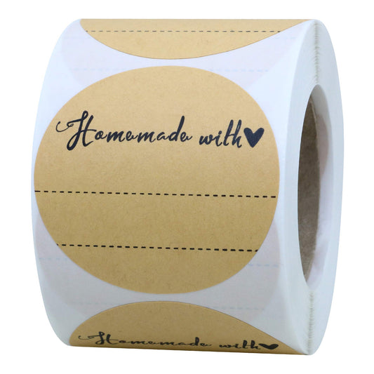 Hybsk Kraft Homemade with Love Stickers with Lines for Writing 2 Inch Round Total