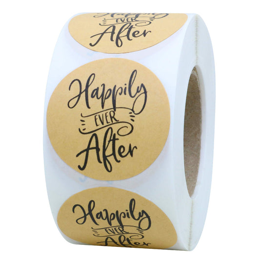 Hybsk Kraft Happily Ever After Stickers 1.5 Inch Round Total 500 Labels Per Roll