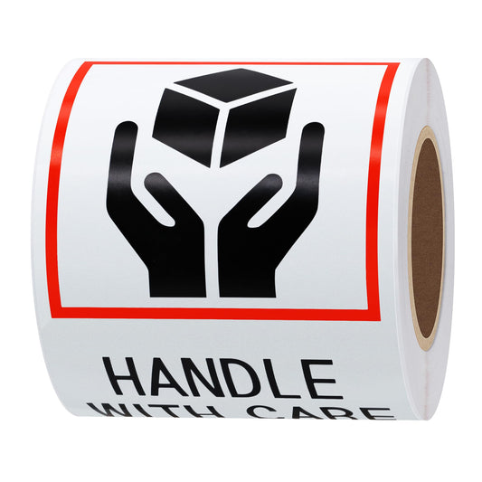 Hybsk 3 x 5 Fragile Handle with Care Pre-Printed Labels/Stickers 100 Labels per Roll