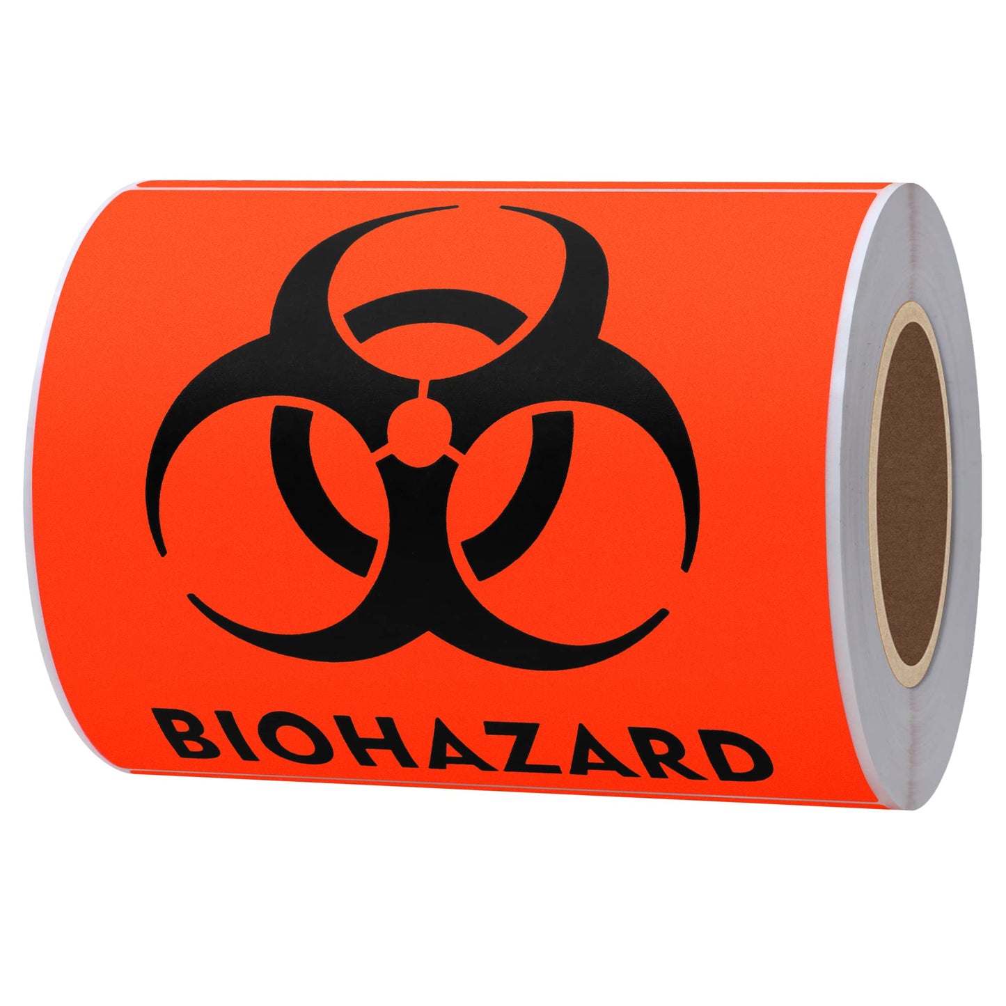 Hybsk Biohazard Warning Labels 4 x 4 inch Fluorescent Red-Orange Hazardous Stickers | 100 Labels/Roll