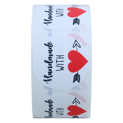 Hybsk Handmade with Love Stickers with Red Love Heart 1.5 Inch Round Total 500 Labels Per Roll