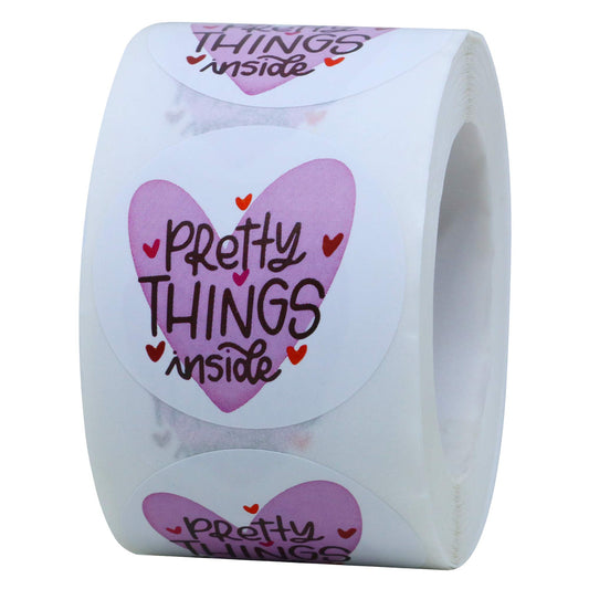 Hybsk Pretty Things Inside Stickers - Heart Thanks for Shopping Small Shop Local Handmade - 1.5 Inch Round 500 Total Labels