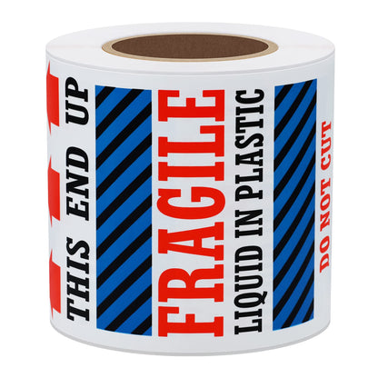 Hybsk 3 x 5 Fragile Liquid in Plastic This End Up Safe Handling Stickers for Shipping and Packing - 100 Adhesive Labels Per Roll