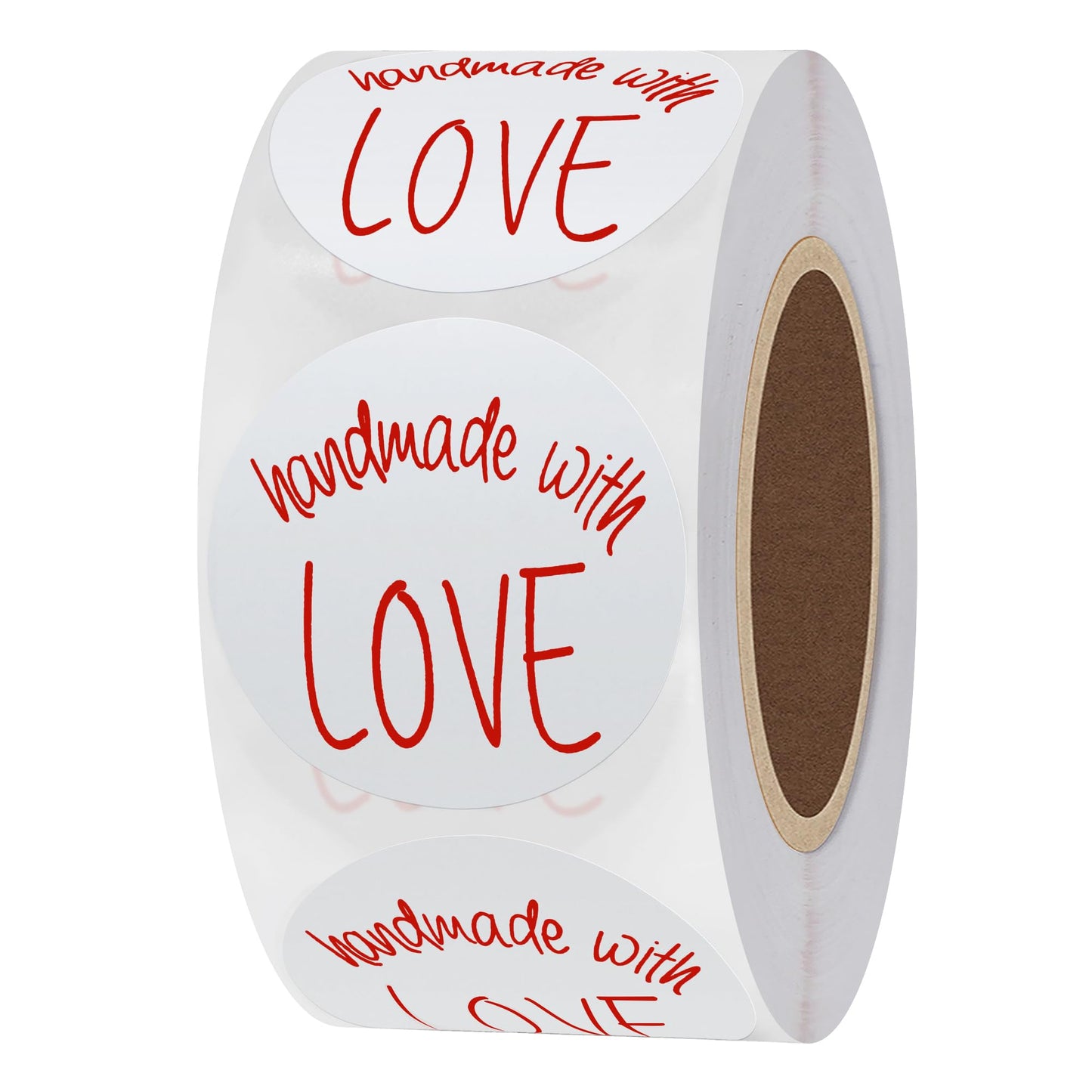 Hybsk Kraft Handmade with Love Stickers with Black Font 1.5" Inch Round Total 500 Adhesive Labels Per Roll